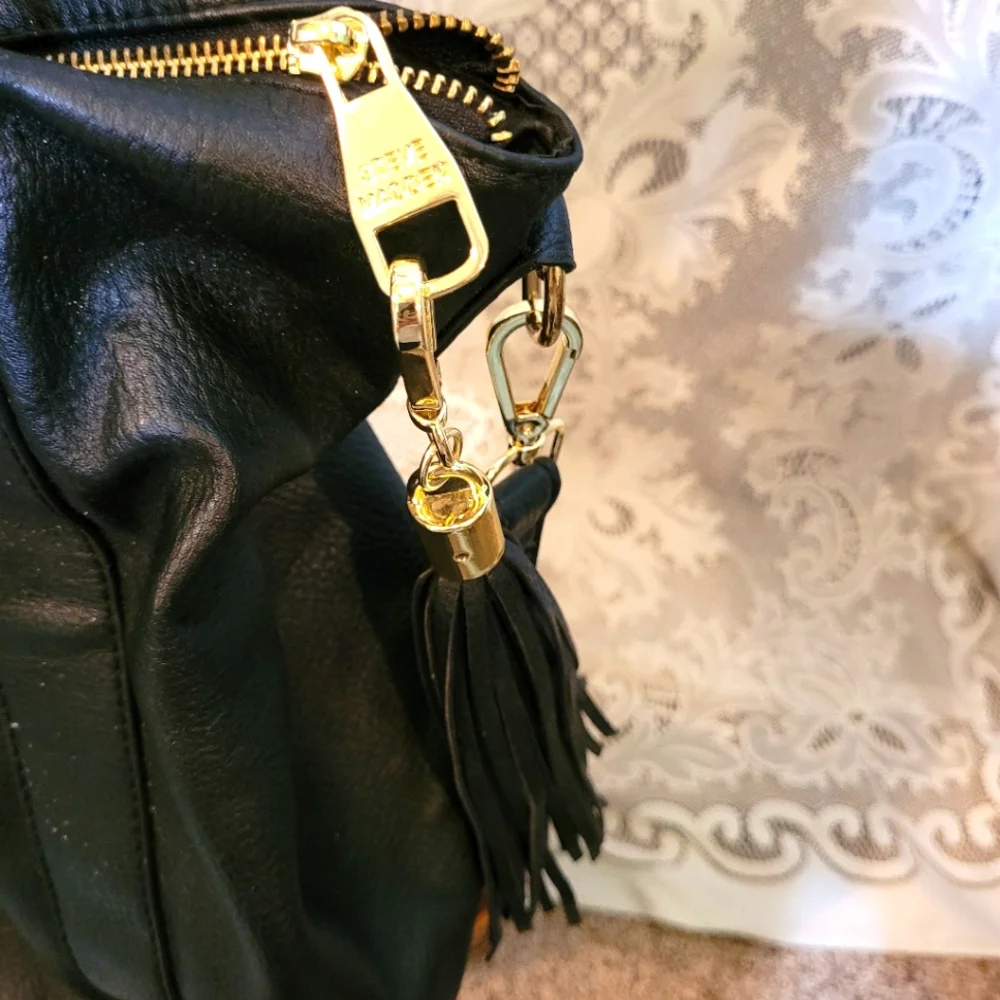 Steve Madden Large Black Leather Tote With Tassels - Picture 3 of 12